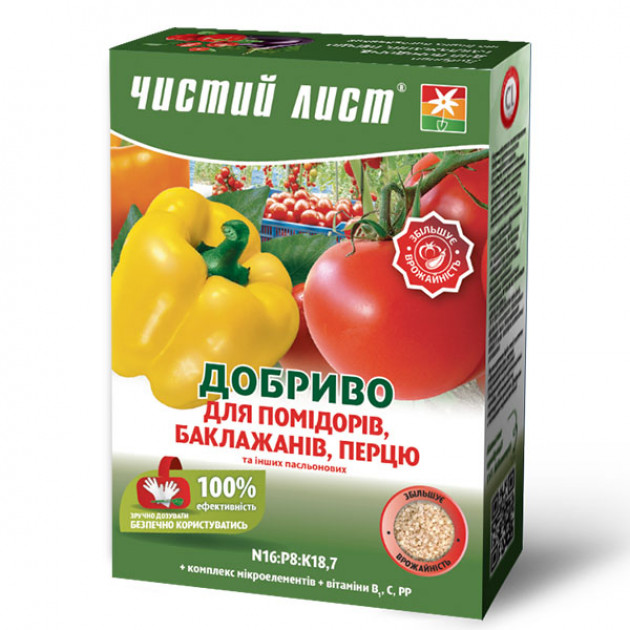 Добриво кристалічне для помідорів баклажанів і перцю Чистий лист 900 г
